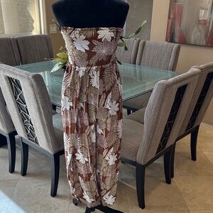 Tiare Hawaii Brown and White Strapless Jumpsuit